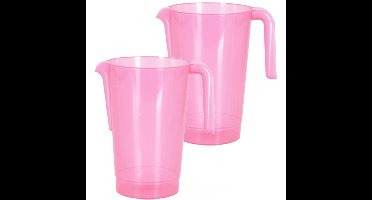 Schenkkan/waterkan - 2x - roze - 1500 ML - kunststof - 20 x 18 x 20,5 cm