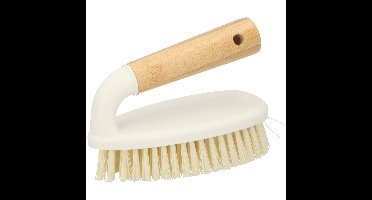 Schrobborstel - wit met bamboe handvat - kunststof - 14 x 6 x 10 cm