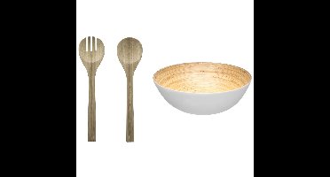 Secret de Gourmet Slakom/schaal met slacouvert - Bamboe - D25 cm