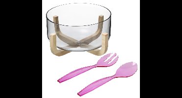 Secret de Gourmet Slakom/schaal met slacouvert - Glas/hout - D24 cm