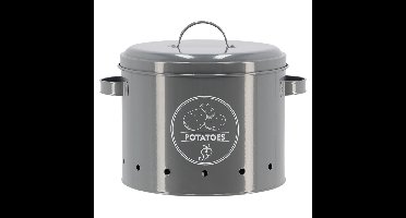 Secrets du Potager Aardappelen bewaar pot/blik - metaal - grijs - 28 x 23 x 14 cm