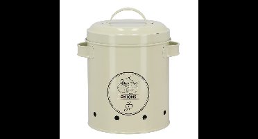 Secrets du Potager Uien bewaar pot/blik - metaal - creme - 17 x 20 cm - voorraad/bewaar pot