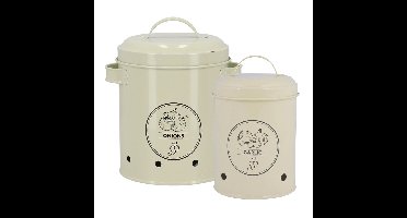 Secrets du Potager Uien/knoflook bewaar blikken - metaal - creme - set van 2 - voorraad/bewaar pot