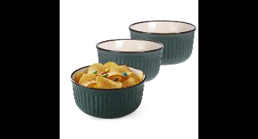Serveer/chips schaaltje Striped - 2x - donkergroen - 14 x 7 cm - keramiek - kommetjes - 500 ml