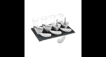 Serveerplank/amuse hapjes - leisteen/porselein - wit - 17-delig
