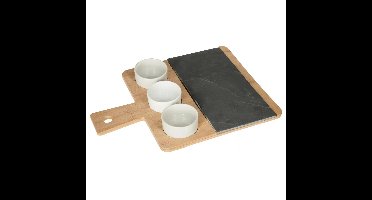 Serveerplank/borrelplank hapjes/saus/tapas - bamboe - bruin - incl. 3x schaaltjes