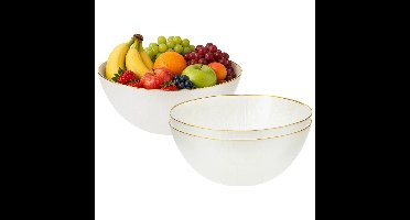 Serveerschaal Rome - 3x - D28 x H11 cm - wit - gouden rand - glas - saladeschaal