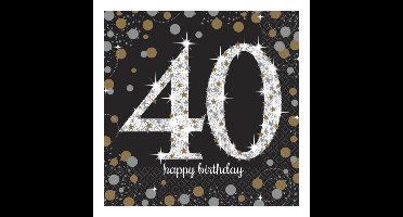 Servetten 40 jaar - 16x stuks - zwart - 33 x 33 cm - confetti - luxe - verjaardag