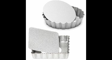 Set van 2x mini taart/quiche bakvormen vierkant en rond zilver 10 cm