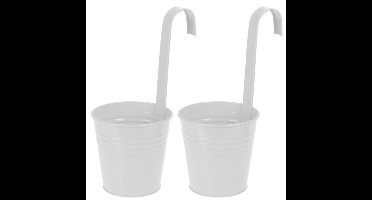 Set van 2x stuks bloempotten/plantenbakken zink met ophanghaak mat wit 21 x 13 x 28 cm
