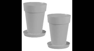 Set van 2x stuks bloempotten Toscane kunststof grijs D44 x H53 cm inclusief onderschalen D35 cm