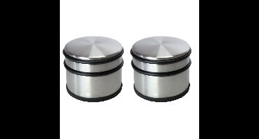 Set van 2x stuks deurstoppers rond zilver/mat zwart 10 x 8 cm