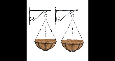 Set van 2x stuks Hanging baskets 30 cm met muurhaken - metaal - complete hangmand set