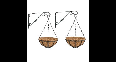 Set van 2x stuks Hanging baskets 30 cm met muurhaken - metaal - complete hangmand set