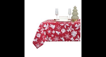 Set van 2x stuks kerst tafelkleden rood met kerst print150 x 250 cm