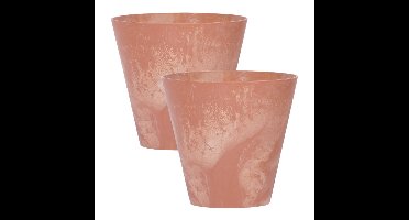 Set van 2x stuks kunststof bloempotten/plantenpotten betonlook 20 cm terracotta