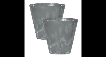 Set van 2x stuks kunststof bloempotten/plantenpotten betonlook 40 cm grijs