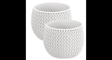 Set van 2x stuks plantenpotten/bloempotten kunststof dia 14.5 cm en hoogte 11 cm parel wit