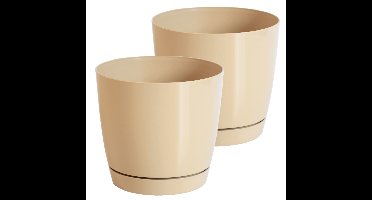 Set van 2x stuks plantenpotten/bloempotten kunststof glanzend mat goud dia 15.5 x hoogte 14 cm