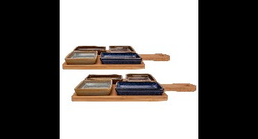 Set van 2x stuks serveerplanken bamboe 29 x 20 cm met 8x luxe hapjes/saus/tapas schaaltjes