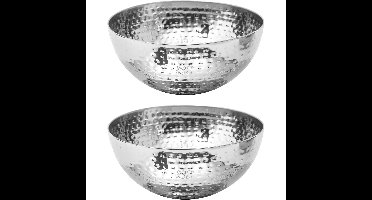 Set van 2x stuks Slakom/serveer schaaltjes - rvs metaal - D24 cm