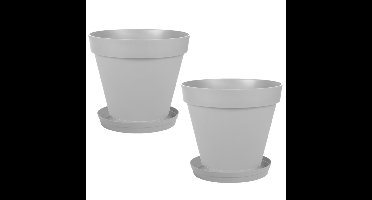 Set van 3x stuks bloempotten Toscane kunststof grijs D40 x H32 cm inclusief onderschalen D35 cm