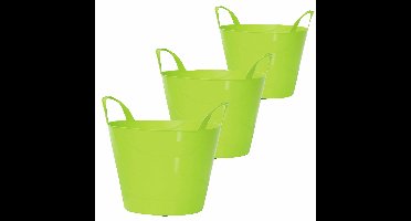 Set van 3x stuks kunststof flexibele emmers/wasmanden/kuipen groen in verschillende formaten