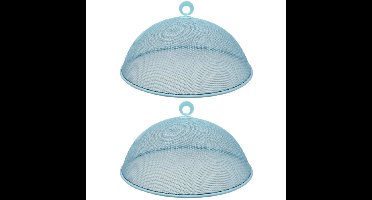 Set van 4x stuks metalen vliegenkappen/voedselkappen lichtblauw rond 35 cm