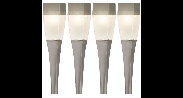 Set van 4x stuks solar tuinlamp/prikspot zilver op zonne-energie 26 cm