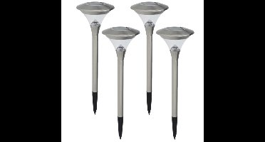 Set van 4x stuks solar tuinlampen/prikspots op zonne-energie 47 cm RVS