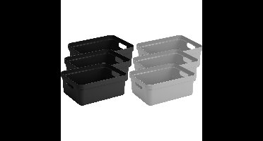 Set van 8x stuks opbergboxen/opbergmanden 24 liter kunststof zwart en grijs