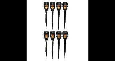 Set van 8x stuks solar tuinfakkels/tuinlampen vlam effect op zonne-energie 27 cm