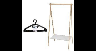 Set van kledingrek met plank en kledinghangers - bamboe - 155 cm