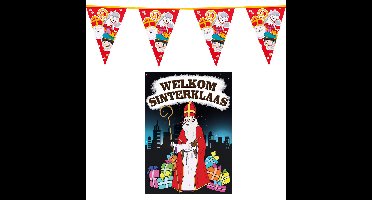 Sinterklaas versiering feestpakket inclusief 2x stuks vlaggenlijnen 6 meter en A1 deurposter