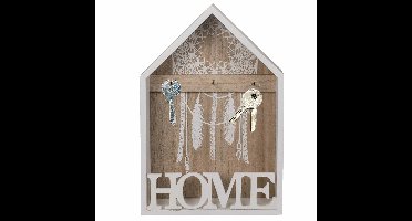 Sleutelkastje Dromenvanger design - hout - wit - 30 x 20 cm - 3 sleutelhaakjes