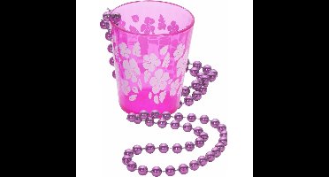 Smiffys Hawaii ketting shotjes glas - roze bloemen - aan ketting - Feestartikelen