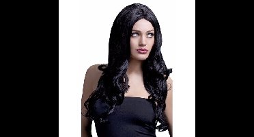 Smiffys verkleed damespruik - 1x - met krullen - zwart - carnaval