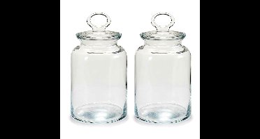 Snoeppot/voorraadpot Megan - 2x - 1500 ml - glas - met luchtdichte deksel - D12 x H21 cm