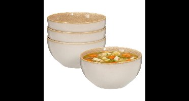 Soepkom Kenji - set van 4x - beige - 14 x 7 cm - keramiek - kommetjes - 580 ml