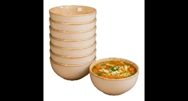 Soepkom Kenji - set van 8x - beige - 14 x 7 cm - keramiek - kommetjes - 580 ml