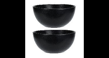 Soepkommen - 2x - Lava stone - keramiek - D15 x H7 cm - zwart - Stapelbaar
