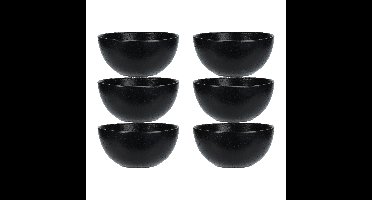 Soepkommen - 6x - Lava stone - keramiek - D15 x H7 cm - zwart - Stapelbaar