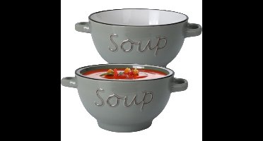 Soepkommen/serveer schaaltjes - 2x - Gres - porselein - D14 x H8 cm - lichtgrijs