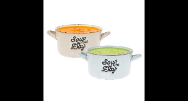 Soepkommen/serveer schaaltjes - 2x - met oor - lichtblauw/beige porselein - 500ml