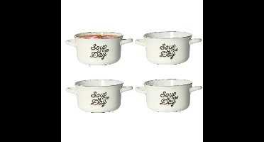 Soepkommen/serveer schaaltjes - 4x - met oor - porselein - 500ml - beige/blauw