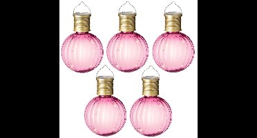 Solar lampion voor buiten - 5x - LED - roze - 11 cm - buitenverlichting