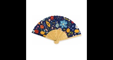 Spaanse hand waaier - Bloemen - blauw - 21 cm - bamboe/papier