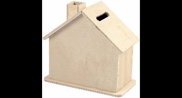 Spaarpot huisje - beschilderbaar - 10 cm - hout - hobby/knutsel spaarpot