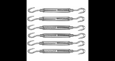 Spanschroeven/draadspanner met haak/haak - 6x - 7cm - verzinkt zamak - 80kg - M8 schroefdraad