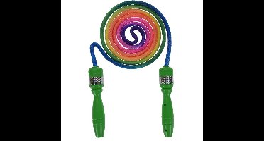 Springtouw regenboogprint groen handvat 210 cm